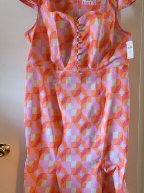 Anthropologie Pink & Orange Geometric Midi Dress